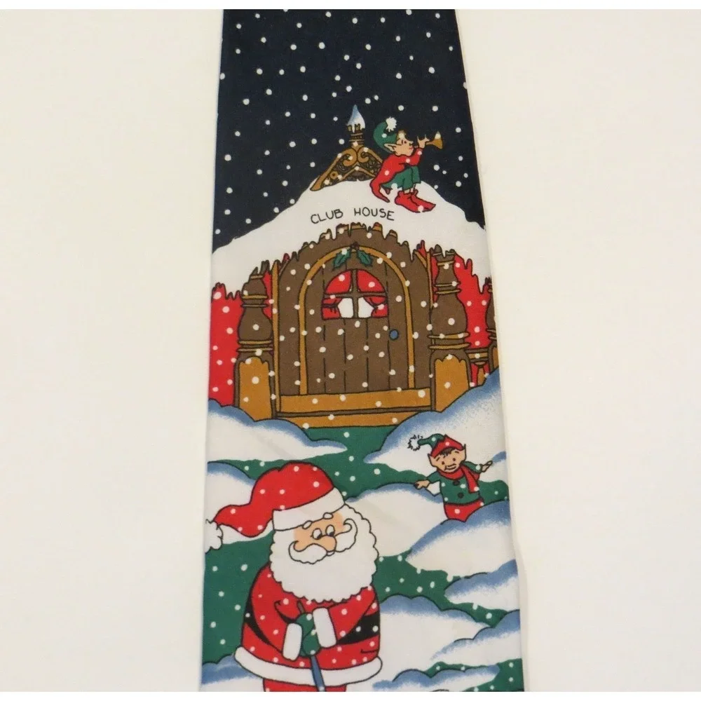 Hallmark Santa Clause Reindeer North Pole Christmas Neck Tie Green Holiday - Picture 4 of 6
